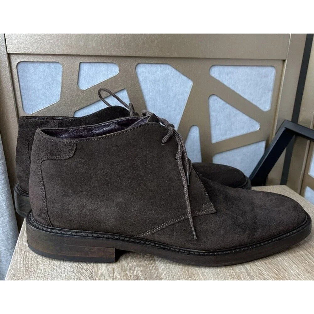Keneth Cole Leather Suede Brown Men chukka Boots Shoes Sz 10 Square Toe ITALY